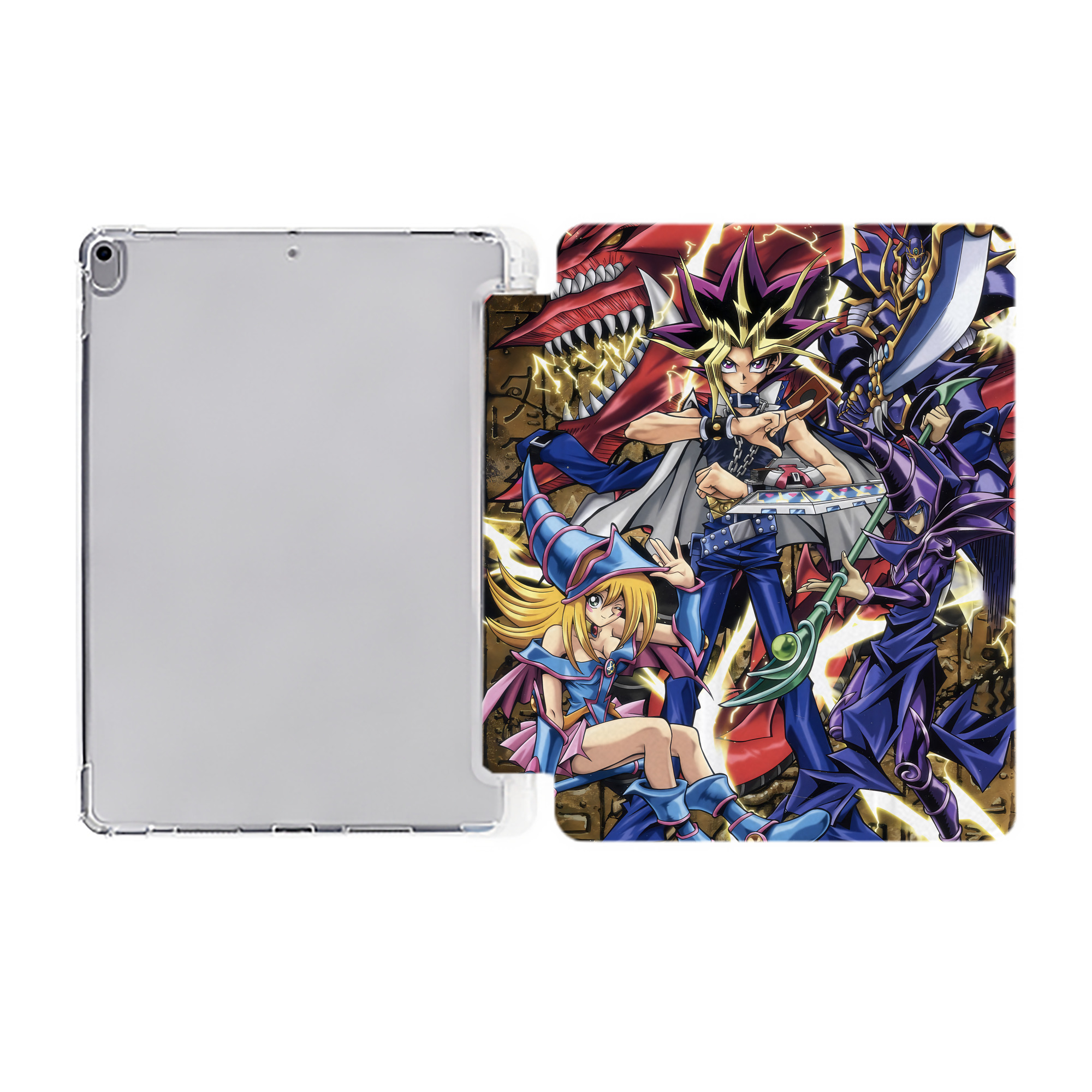 （画像用） 遊☆戯☆王 Yu-Gi-Oh! IPad ケース ペン収納付き 三つ折りスタンド PUレザー×シリコン 対応機種9.5/10.5/10.9インチ